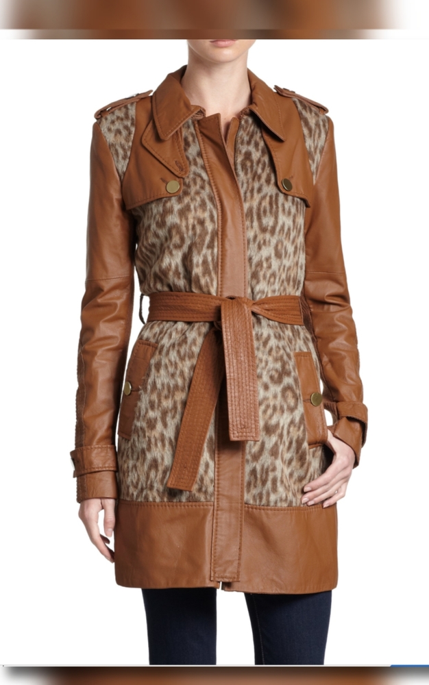 BCBGMaxAzria Blake Faux Leopard Trench